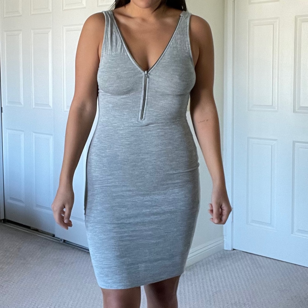 Grey midi dress with zipper detail